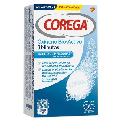 Corega Oxígeno Bio-Activo 3 Minutos 66 Tabletas